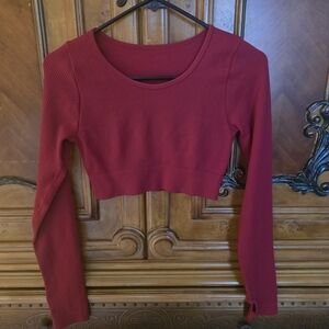 Elegant Red Long Sleeve Crop Top
